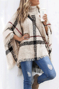 Heididress Tassel Color Block Classic Cloak Poncho Sweater