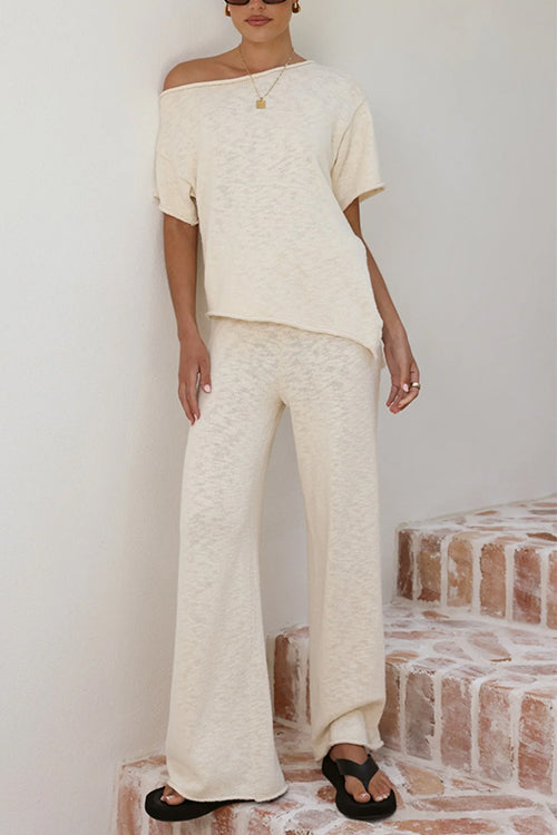 Chic Asymmetrical Shoulder Side Slit Knit Top