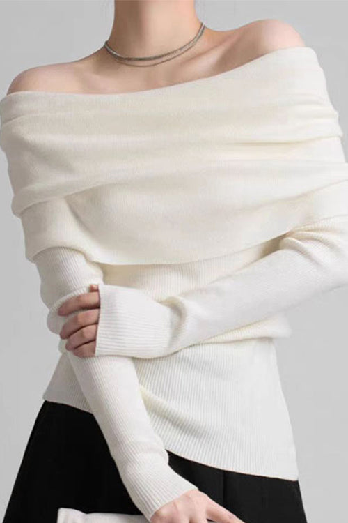 Heididress Off Shoulder Long Sleeves Ribbed Knit Sweater