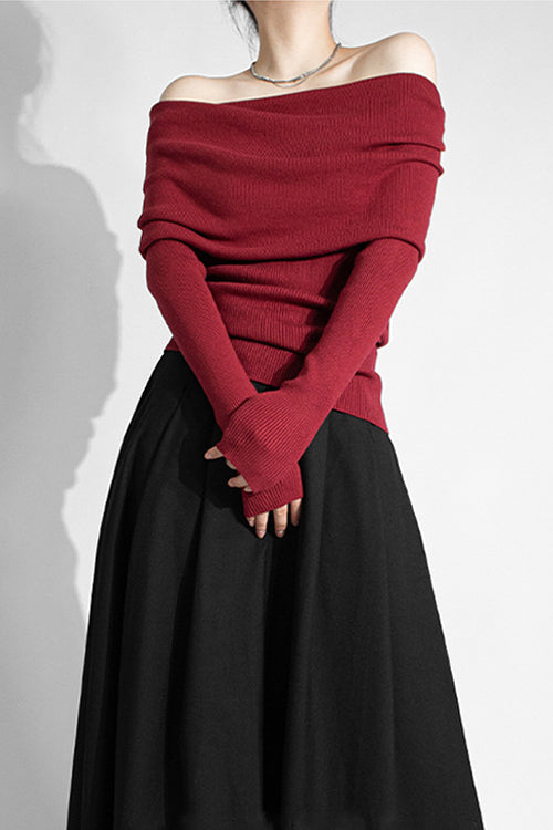 Heididress Off Shoulder Long Sleeves Ribbed Knit Sweater