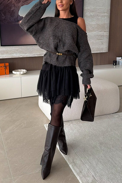 Asymmetrical One Shoulder Long Sleeves Casual Sweater
