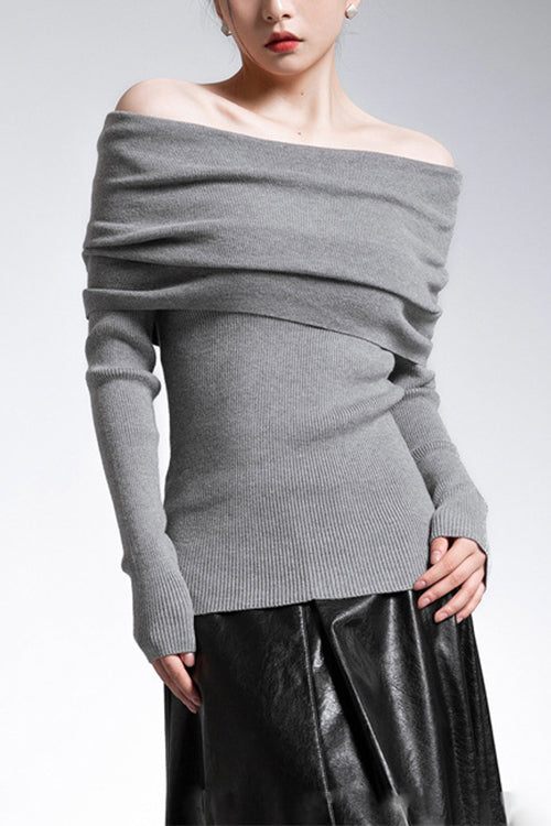 Heididress Off Shoulder Long Sleeves Ribbed Knit Sweater