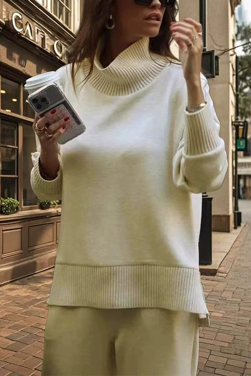 Heididress High Neck Side Zipper Up Sweatshirt and Wide Leg Pants Set