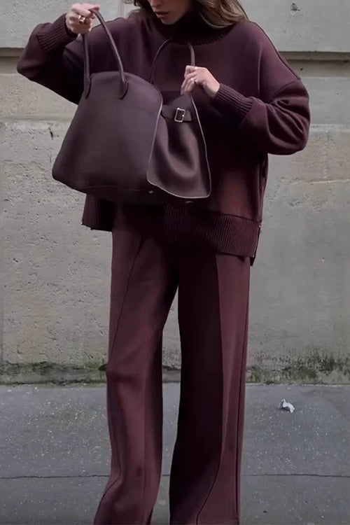 Heididress High Neck Side Zipper Up Sweatshirt and Wide Leg Pants Set