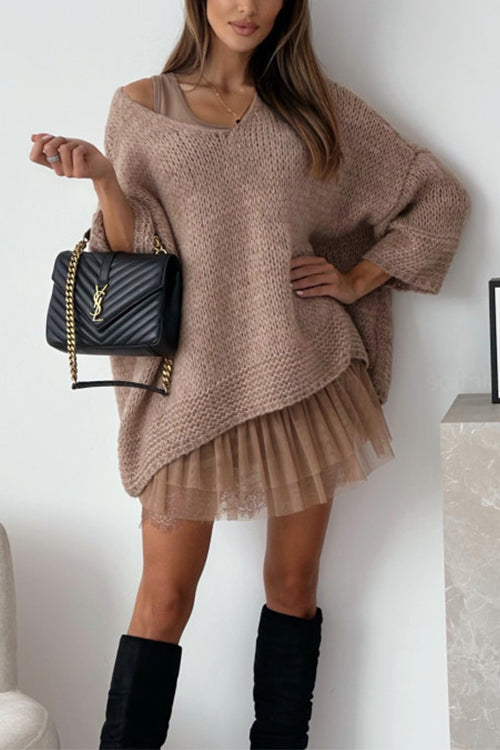 Heididress V Neck Drop Shoulder Slouchy Pullover Sweater