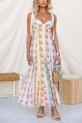 Bow Shoulder Floral Print Flowy Maxi Dress