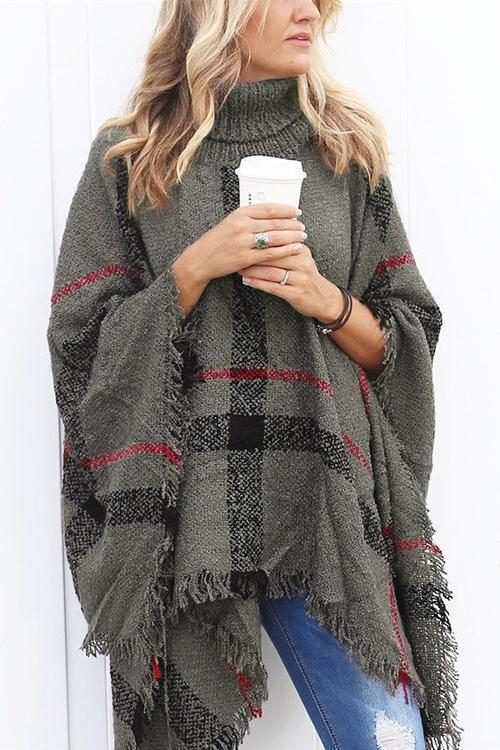 Heididress Tassel Color Block Classic Cloak Poncho Sweater