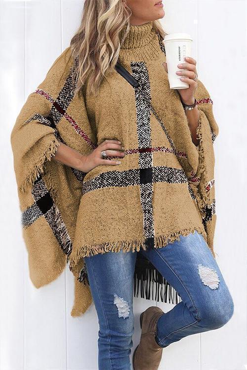 Heididress Tassel Color Block Classic Cloak Poncho Sweater