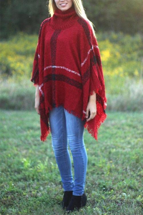 Heididress Tassel Color Block Classic Cloak Poncho Sweater