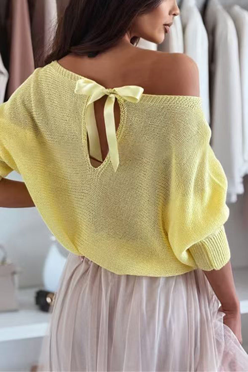 Heididress Boat Neck Bow Back Cut Out Pullover Sweater