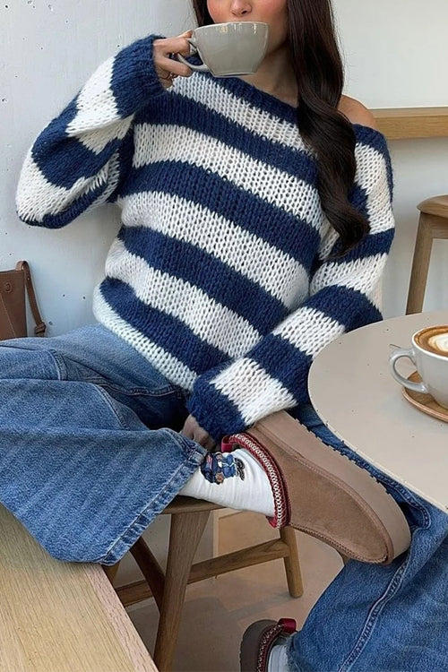 Heididress Drop Shoulder Striped Casual Pullover Sweater