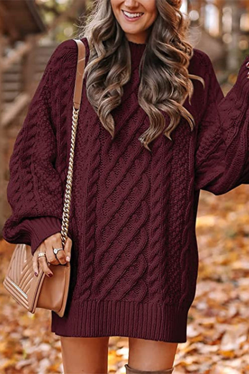 Heididress Long Sleeves Cable Knit Mini Sweater Dress
