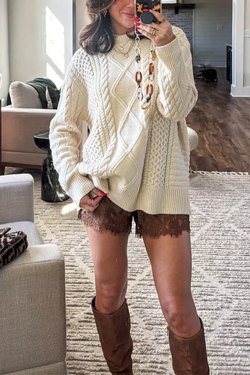 Heididress Crewneck Cable Knit Casual Pullover Sweater