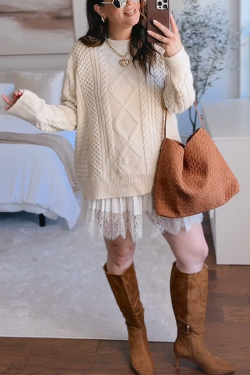 Heididress Crewneck Cable Knit Casual Pullover Sweater
