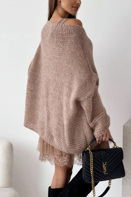 Heididress V Neck Drop Shoulder Slouchy Pullover Sweater