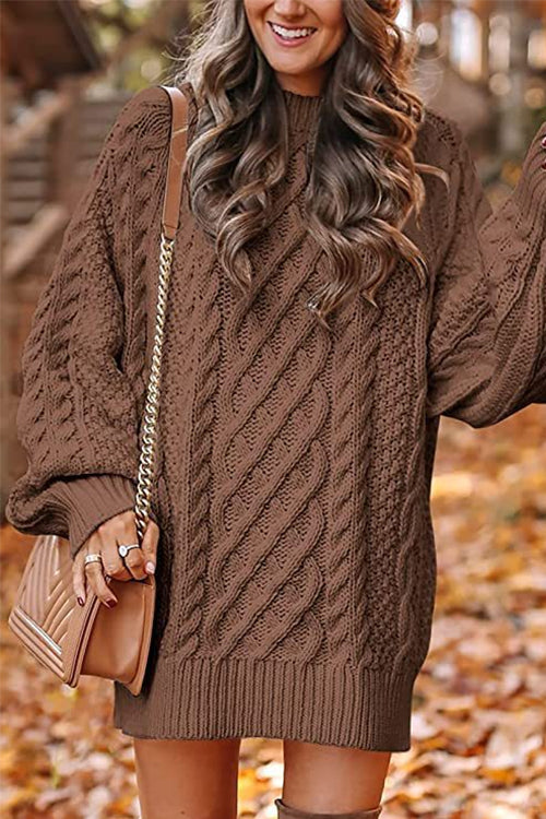 Heididress Long Sleeves Cable Knit Mini Sweater Dress