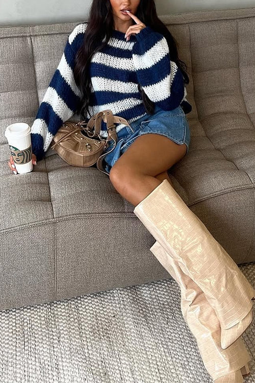 Heididress Drop Shoulder Striped Casual Pullover Sweater