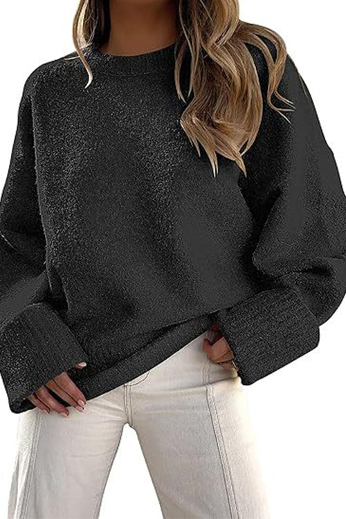 Heididress Crewneck Drop Shoulder Solid Knitted Pullover Sweater