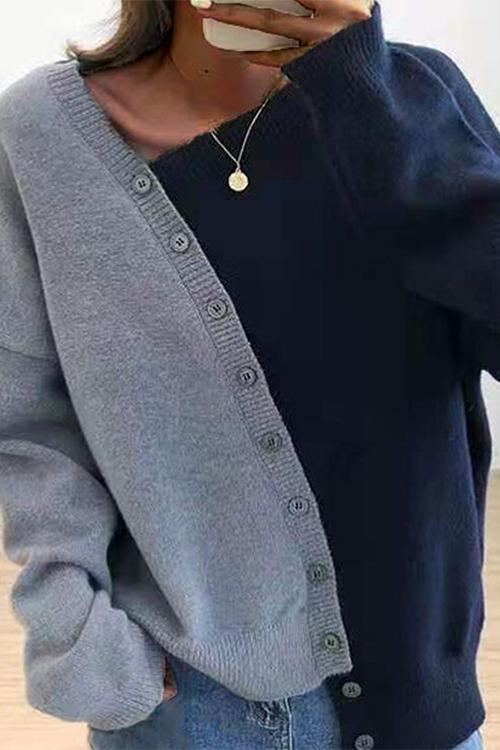 Heididress Asymmetric Button Down Color Block Sweater