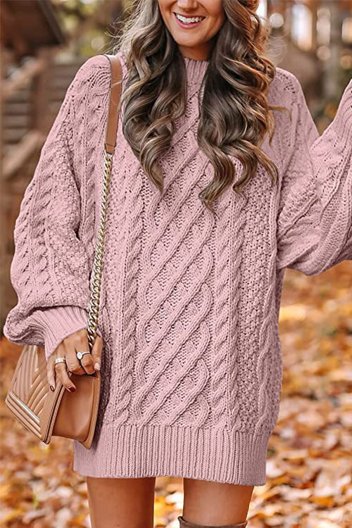 Heididress Long Sleeves Cable Knit Mini Sweater Dress
