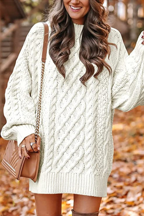 Heididress Long Sleeves Cable Knit Mini Sweater Dress