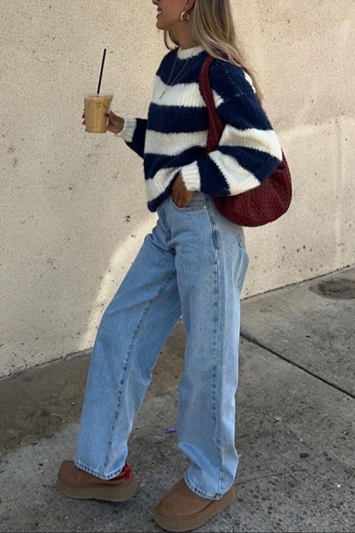 Heididress Drop Shoulder Striped Casual Pullover Sweater