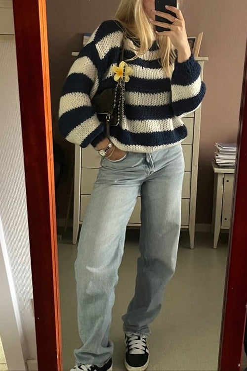 Heididress Drop Shoulder Striped Casual Pullover Sweater