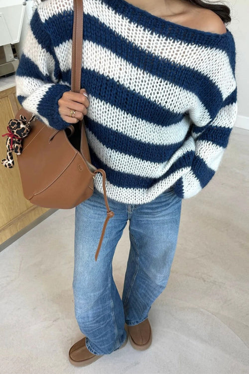 Heididress Drop Shoulder Striped Casual Pullover Sweater