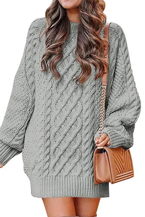 Heididress Long Sleeves Cable Knit Mini Sweater Dress