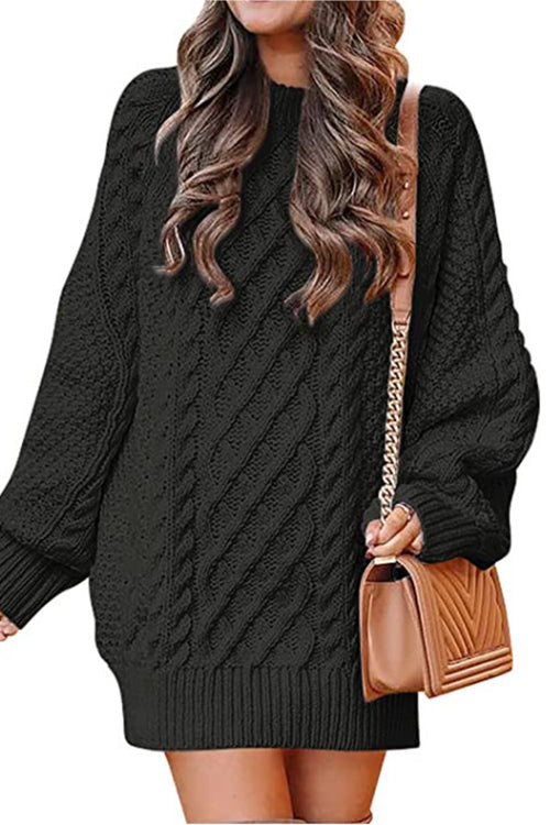 Heididress Long Sleeves Cable Knit Mini Sweater Dress