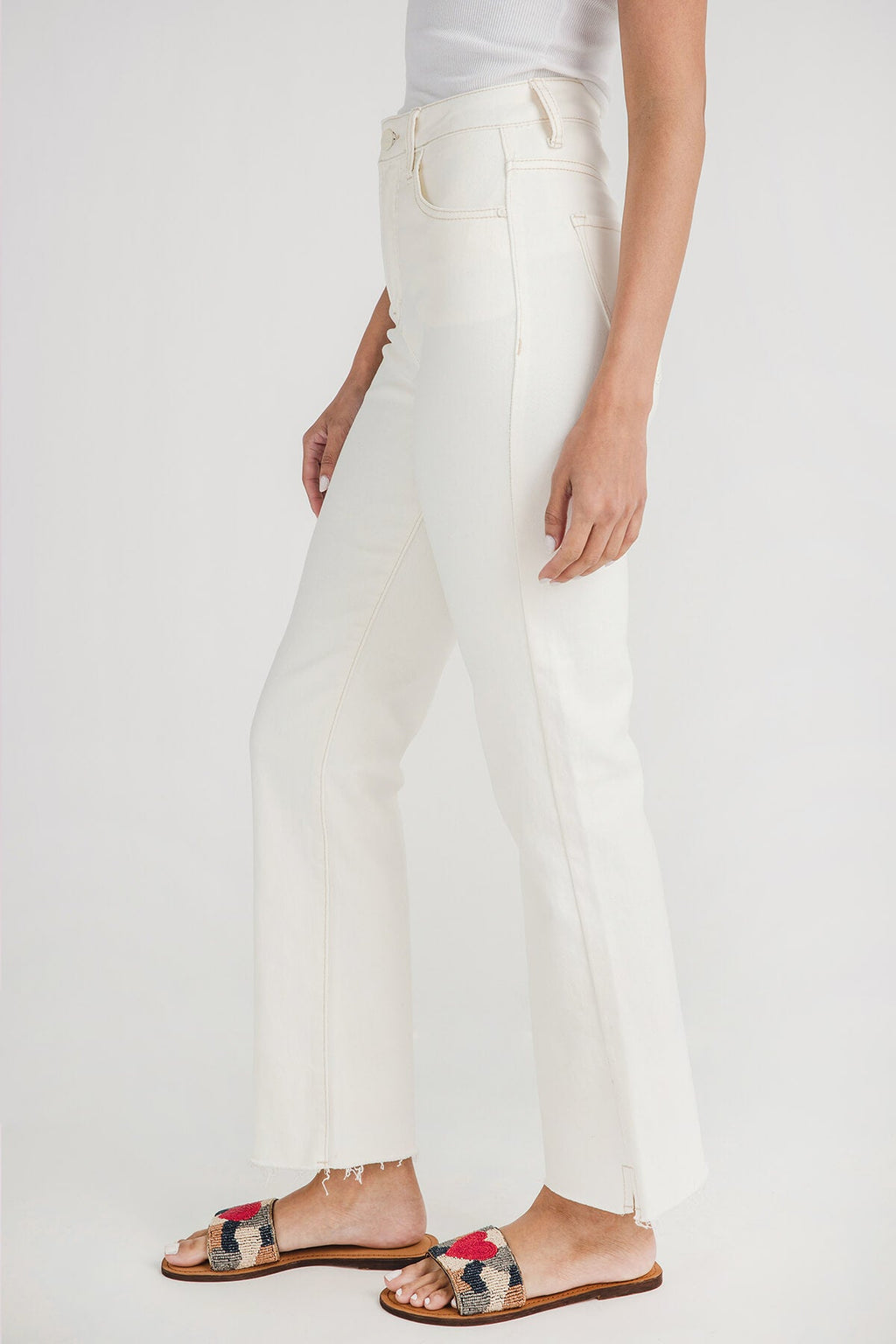 Risen Cream Side Slit Straight Leg Jeans