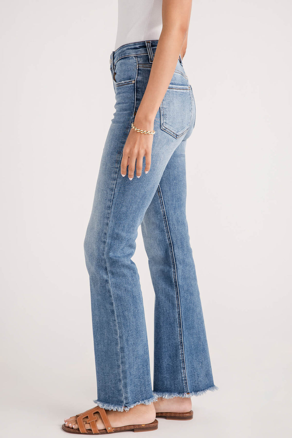 Risen Leah Mid Rise Fray Hem Bootcut Jeans